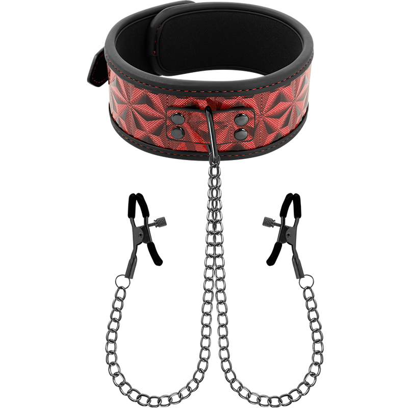 Colletto Red Edition BEGME con morsetti per capezzoli, fodera in neoprene, design elegante e confortevole per stimolazione sensoriale