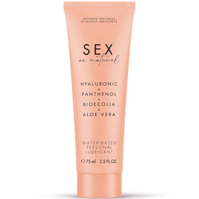Lubrificante personale a base d'acqua BIJOUX AU NATUREL, bottiglia da 75 ml, con etichetta e apertura visibile.