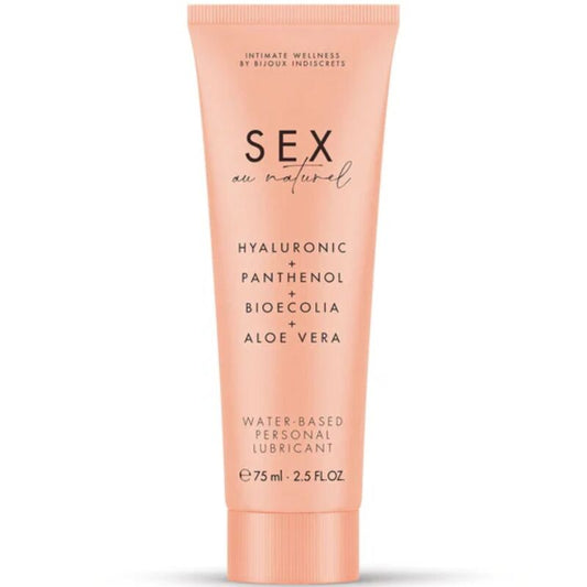 Lubrificante personale a base d'acqua BIJOUX AU NATUREL, bottiglia da 75 ml, con etichetta e apertura visibile.