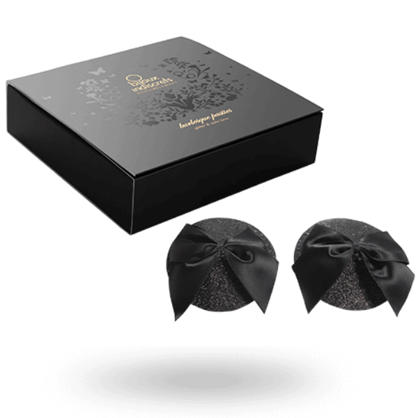 Pasties burlesque lucidi con fiocco, copritezzoli BIJOUX BURLESQUE PASTIES, elegante copertura per costumi burlesque.