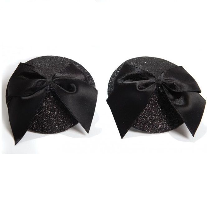 Pasties burlesque lucidi con fiocco di Bijoux Burlesque, copritezzoli glamour e decorativi per costumi e spettacoli teatrali.