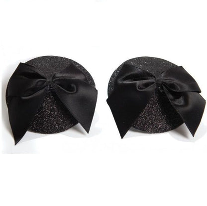 Pasties burlesque lucidi con fiocco di Bijoux Burlesque, copritezzoli glamour e decorativi per costumi e spettacoli teatrali.