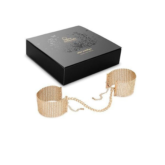 Bracciale Désir Métallique con manette in rete di metallo dorato, accessorio elegante e moderno, brand Bijoux Desire Métallique.