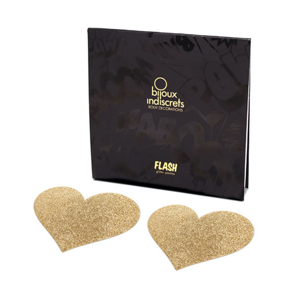 Copricapezzoli dorati a forma di cuore della collezione BIJOUX FLASH COLLECTION, elegante e sensuale, con dettagli scintillanti.