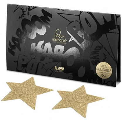 Copri capezzoli BIJOUX INDISCRETS Flash Golden Star, gioielli sensuali in stile elegante con stella dorata.