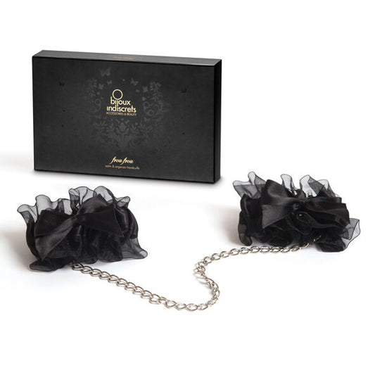 Manette in organza con fiocco e dettagli in pizzo, gioielli Bijoux Indiscrets Frou Frou per intimo sensuale.