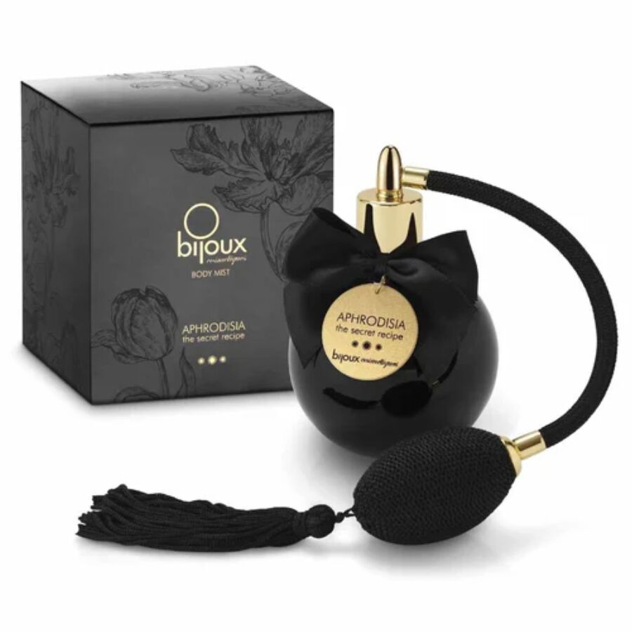 Spray corpo BIJOUX APHRODISIA di BIJOUX LOVE COSMETIQUES, flacone da 100 ml con etichetta elegante e profumo seducente