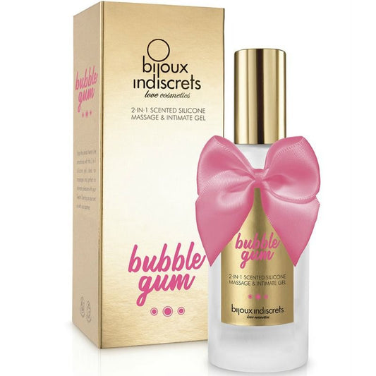 Gel 2 in 1 Bubble Gum alla fragola di BIJOUX LOVE, applicatore di gomma silicone, 100 ml, con confezione e etichetta visibile