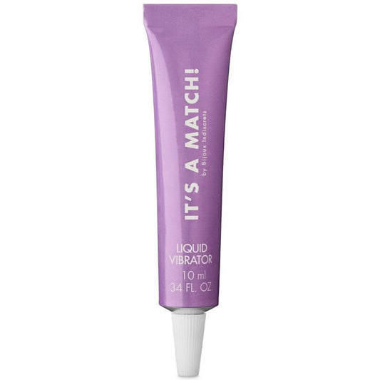 Vibratore liquido BIJOUX ITS A MATCH di BIJOUX LOVE COSMETIQUES, flacone da 10 ml con etichetta e dettaglio del prodotto.