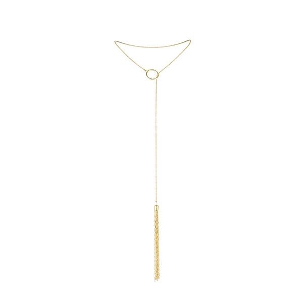 Collana in metallo con frange dorate, bijoux Magnifique, accessorio elegante e alla moda.