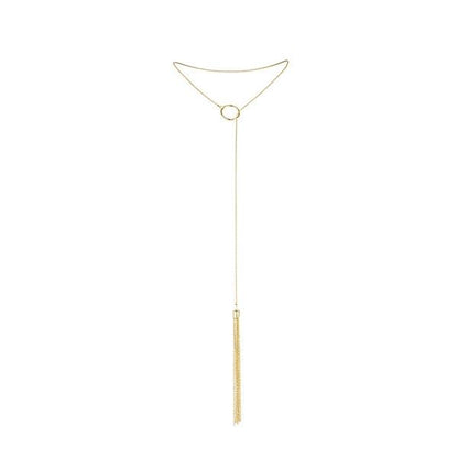 Collana in metallo con frange dorate, bijoux Magnifique, accessorio elegante e alla moda.