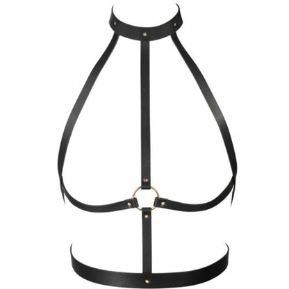 Collare nero in pelle per BDSM Bijoux Indiscrets Maze H Pettorina nera, accessorio di bondage e lingerie erotica.