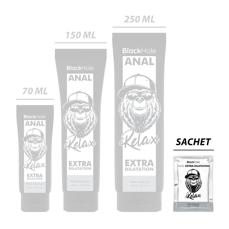 Gel a base d'acqua Black Hole, 6 ml, monodose, con effetto di extra dilatazione, visibile nella confezione.