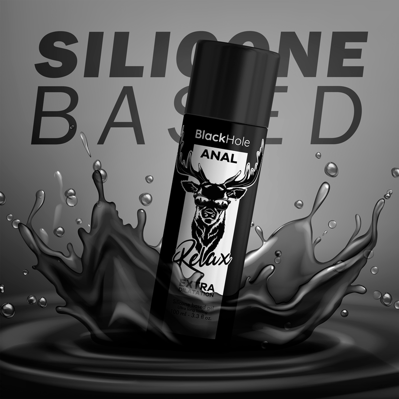 Gel di dilatazione anale BLACK HOLE a base di silicone, bottiglia da 100 ml, con etichetta nera e testo sul prodotto
