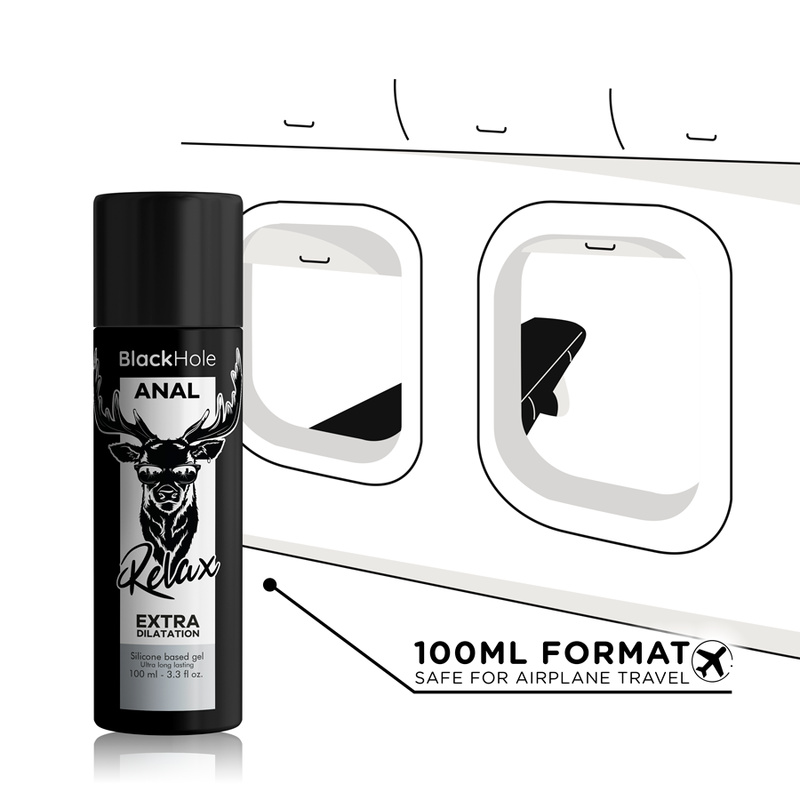 Gel di dilatazione anale BLACK HOLE a base di silicone, flacone da 100 ml, mostra il prodotto in tubo con etichetta nera.
