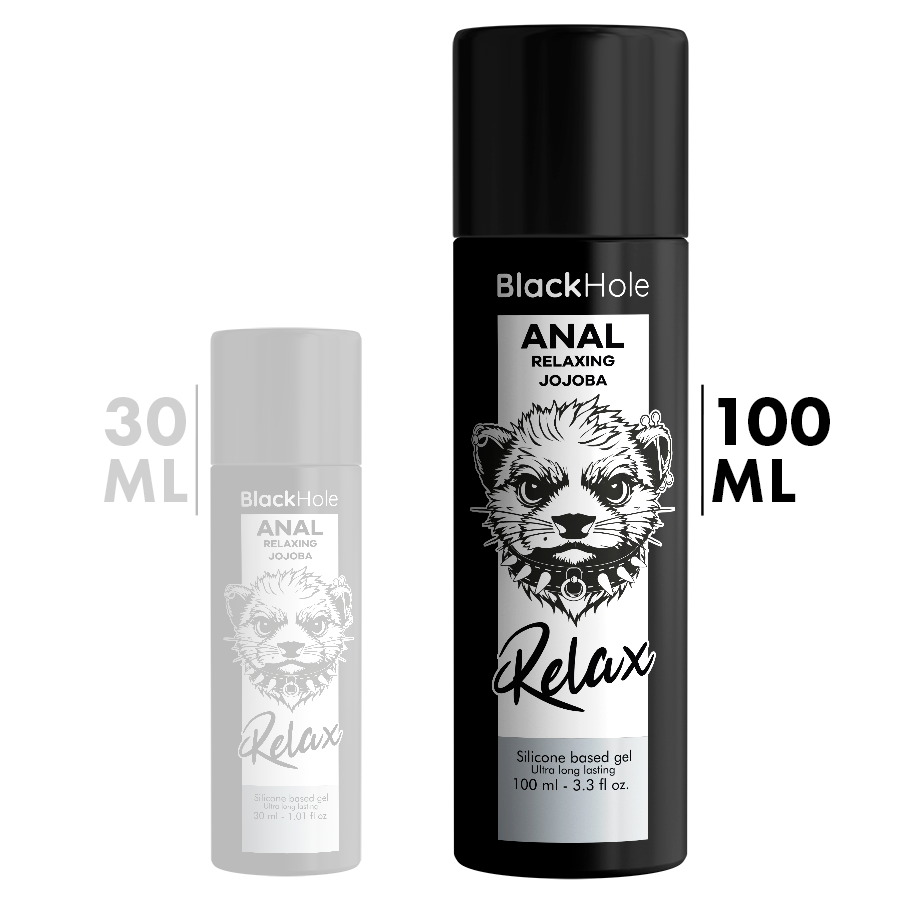 Gel rilassante anale BLACK HOLE con jojoba e base in silicone, 100 ml, per comfort e relax.