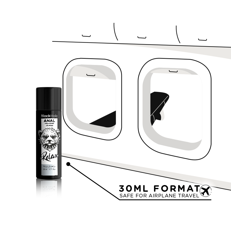 Gel anal rilassante BLACK HOLE con jojoba, base in silicone da 30 ml, per relax e comfort.