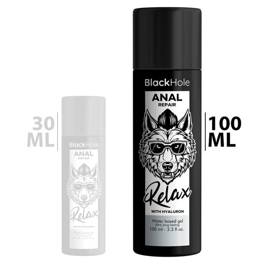 Riparatore anale relax con ialuronico BLACK HOLE, crema a base d'acqua da 100 ml, per comfort e idratazione.