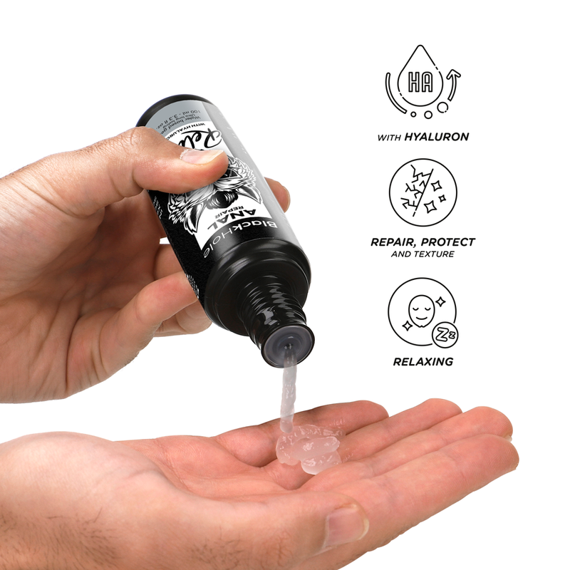 Riparatore anale BLACK HOLE Relax con ialuronico, crema idratante a base d'acqua, da 100 ml, per cura delicata.