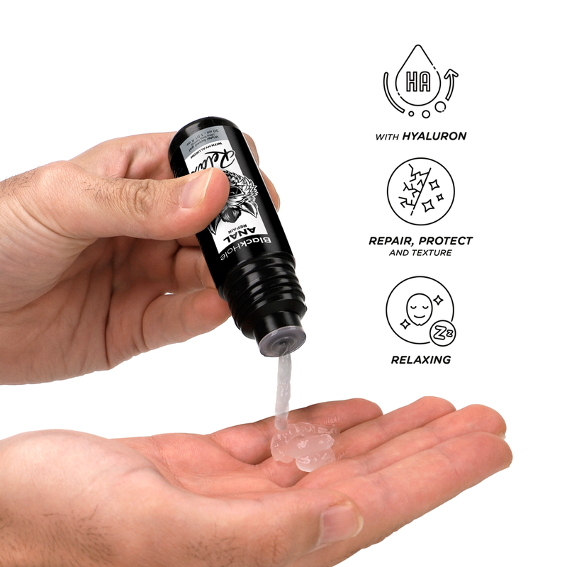 Riparatore anale Black Hole relax con ialuronico, soluzione a base d'acqua da 30 ml, per comfort e cura delicata.