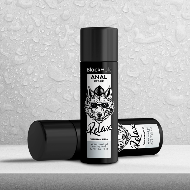 Riparatore anale Black Hole Relax con ialuronico, crema idratante in flacone da 30 ml, per cura e comfort intimo.