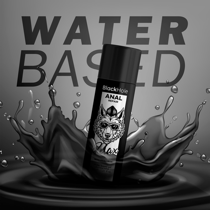 Riparatore anale BLACK HOLE a base d'acqua Relax con ialuronico, 30 ml, ideale per il comfort e la cura della zona anale.