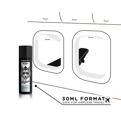Riparatore anale Black Hole Relax con acqua e ialuronico, confezione da 30 ml, crema lenitiva e idratante.