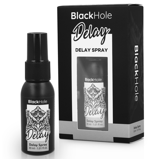 Spray ritardante BLACK HOLE Study Forte da 30 ml, confezione con spray nero e etichetta del prodotto.