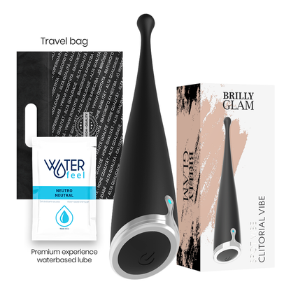 Vibratore clitoride BRILLY GLAM Nero, piccolo e portatile, con design elegante e superficie liscia, ideale per stimolazione.