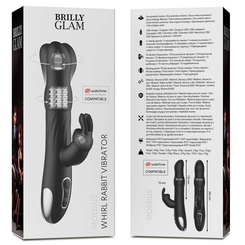 Vibratore coniglio BRILLY GLAM Moebius con tecnologia wireless WatchMe, design elegante e funzionale per stimolazione.