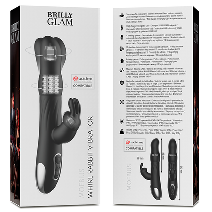 Vibratore coniglio BRILLY GLAM Moebius con tecnologia wireless WatchMe, design elegante e funzionale per stimolazione.