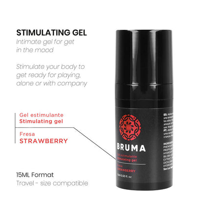 Balsamo intensificante BRUMA al gusto fragola in bottiglia da 15 ml, ideale per migliorare il sapore e l'aroma.