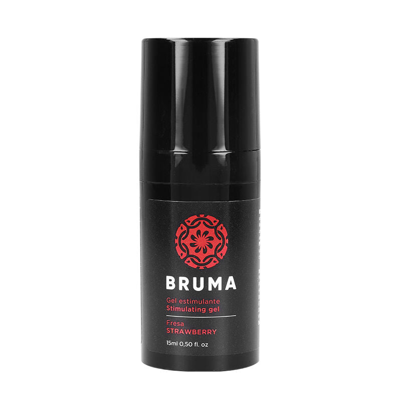 Balsamo intensificante al gusto fragola di BRUMA, bottiglia da 15 ml, con etichetta e dettagli del prodotto visibili.