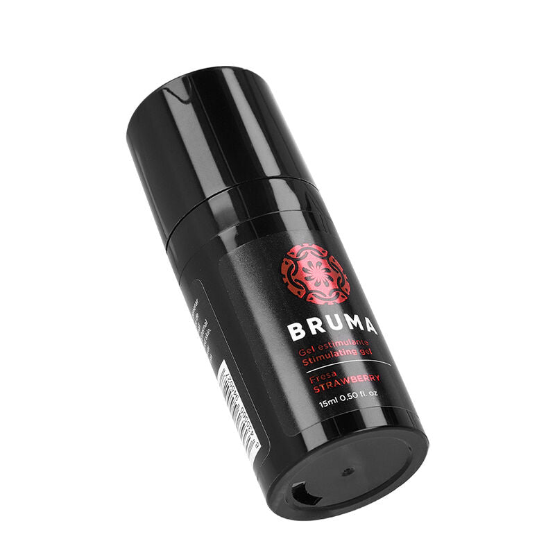 Balsamo intensificante al gusto fragola BRUMA, confezione da 15 ml, con etichetta colorata e dettagli del prodotto.