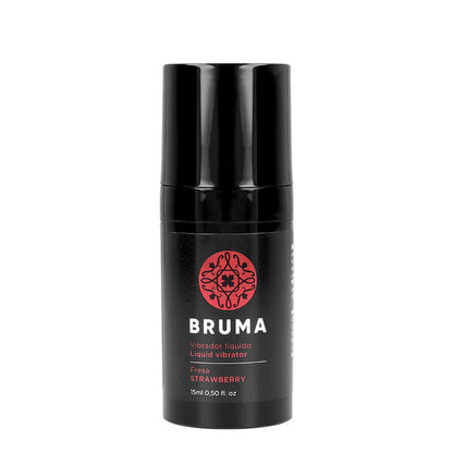 Vibratore liquido ultra scorrevole alla fragola di BRUMA, flacone da 15 ml con etichetta colorata e tappo.
