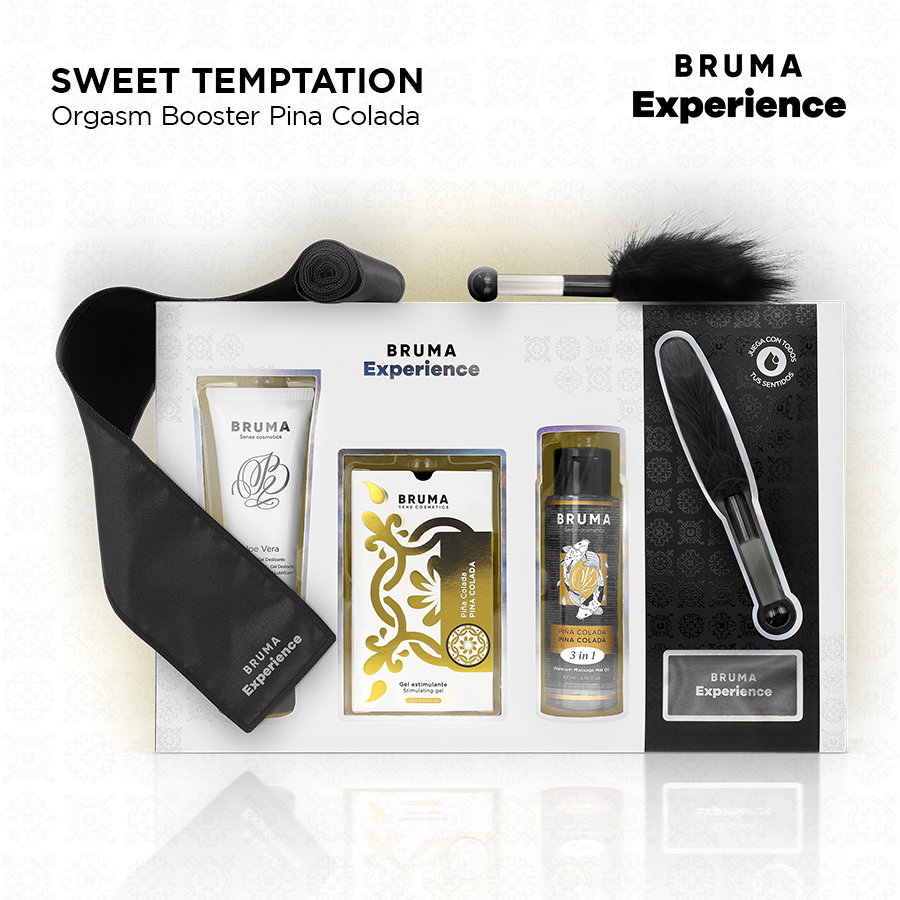 Bruma Xperience Dolce Pacco Tentazione Pina Colada con potenziatore di orgasmo, confezione con prodotto e ingredienti naturali