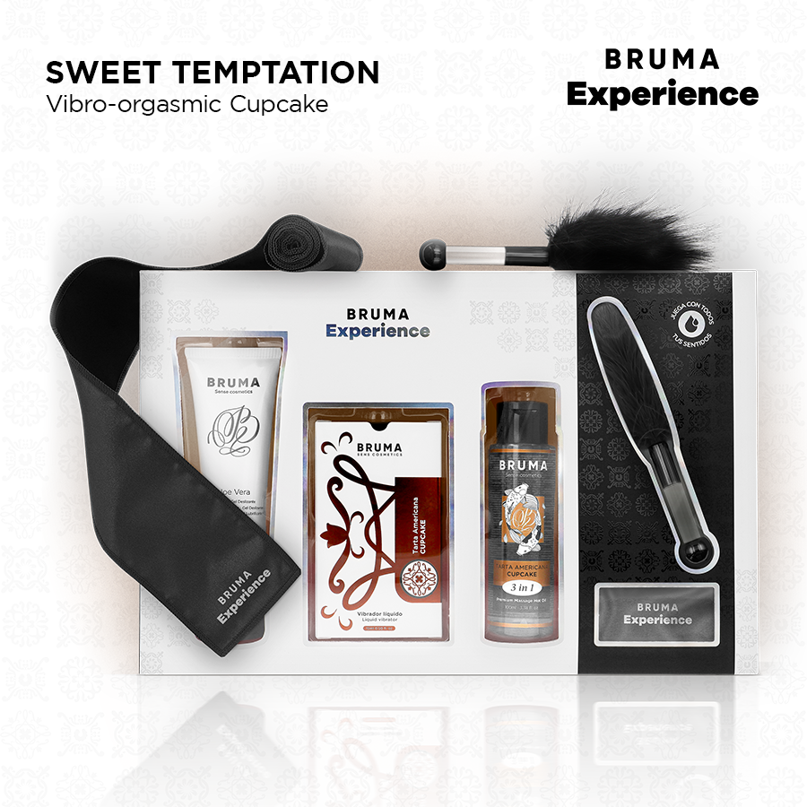 Kit BRUMA XPERIENCE Dolce Tentazione, torta americana vibrante e stimolante, con dettagli visivi dell'imballaggio e della confezione