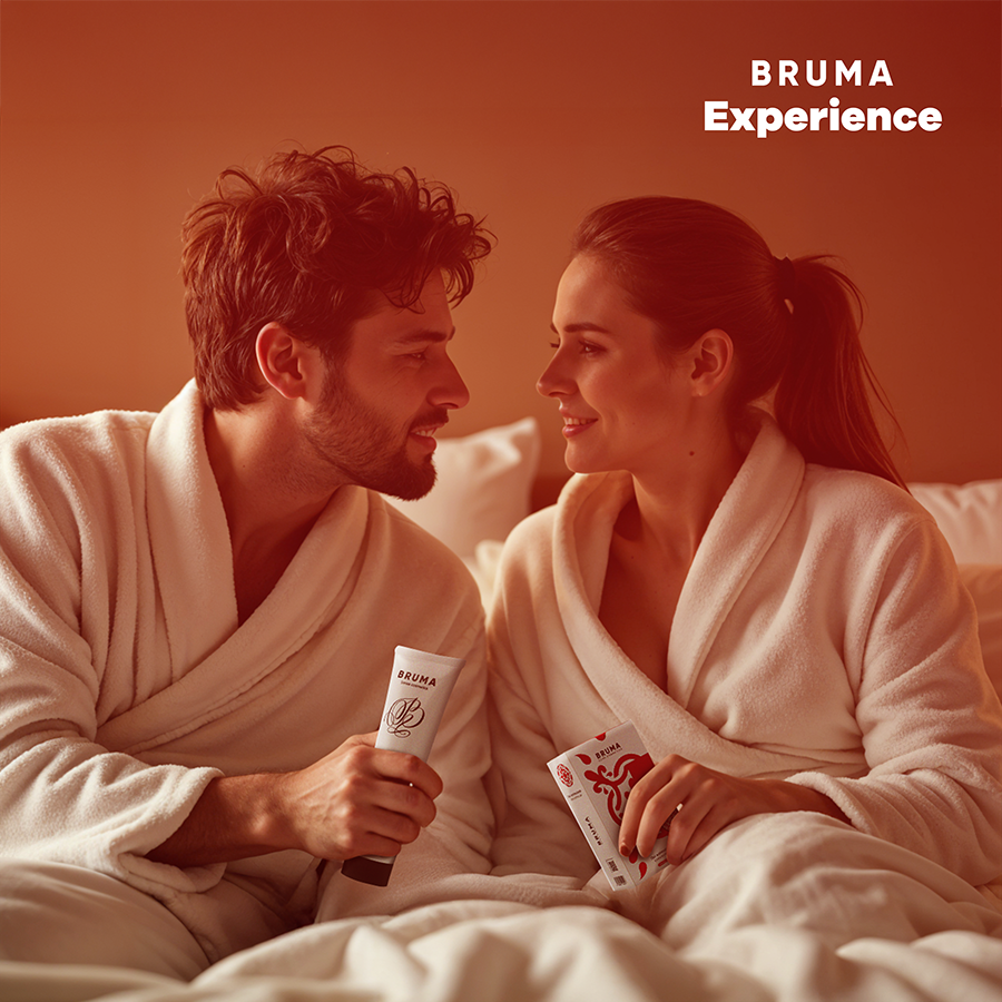 Kit tentazione dolce alla fragola BRUMA XPERIENCE con potenziatore di orgasmo, confezione elegante e dettagli del prodotto