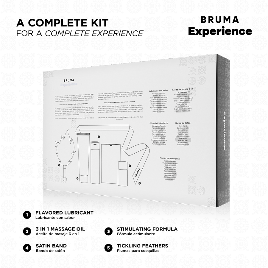 Kit tentazione dolce alla fragola BRUMA XPERIENCE con potenziatore di orgasmo, confezione con prodotti per il piacere.