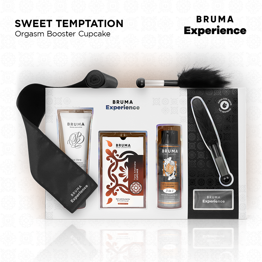 Kit tentazione dolce americana BRUMA XPERIENCE con potenziatore di orgasmo, include dettagli del prodotto e design elegante