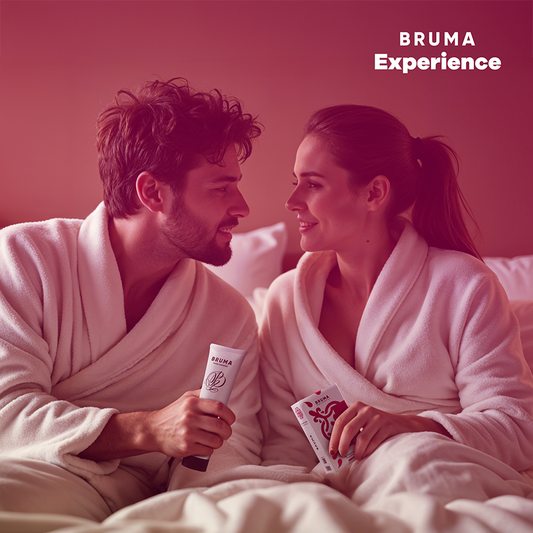 Kit tentazione BRUMA XPERIENCE con gel Sweet Gum e potenziatore di orgasmo, confezione con prodotto e istruzioni.