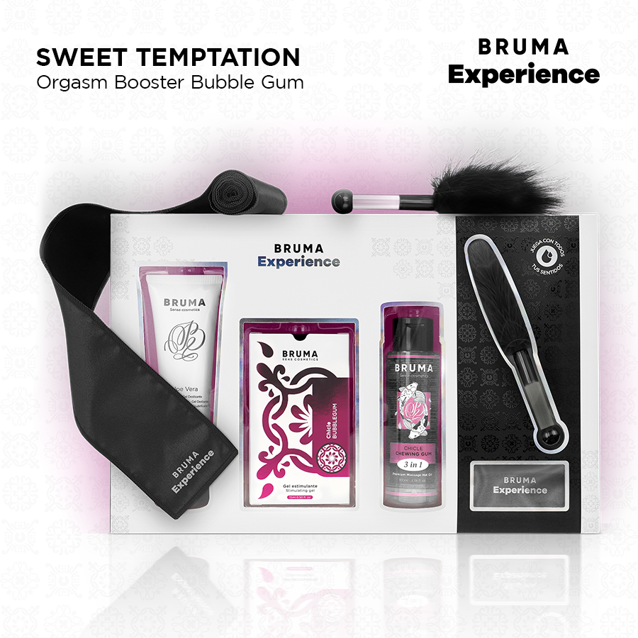 Kit tentazione BRUMA XPERIENCE con lubrificante Sweet Gum e potenziatore di orgasmo, confezione completa.