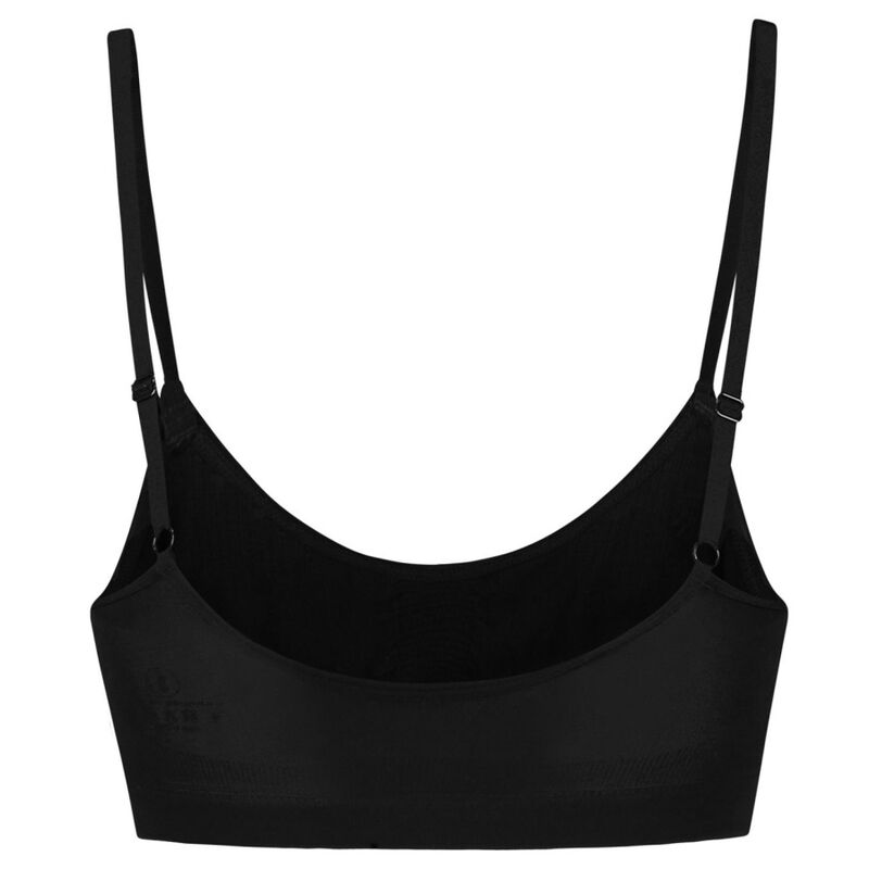 Reggiseno nero BYE-BRA con controllo medio, senza cuciture, taglia XL, morbido e modellante, visibile in dettaglio.