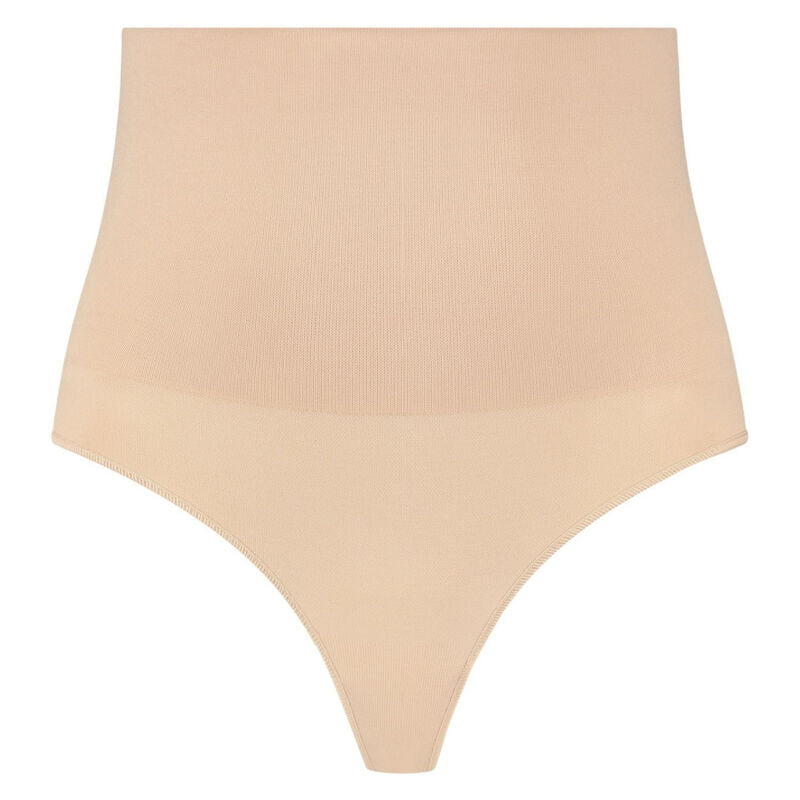 Faja senza cuciture stile perizoma BYE BRA, colore beige, evidenziata su sfondo neutro, modellata e comoda.