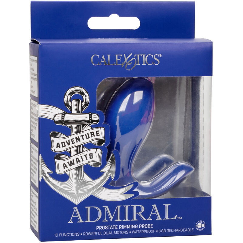 Stimolatore e vibratore Admiral di Calexotics, blu, progettato per il rimming della prostata con design ergonomico.