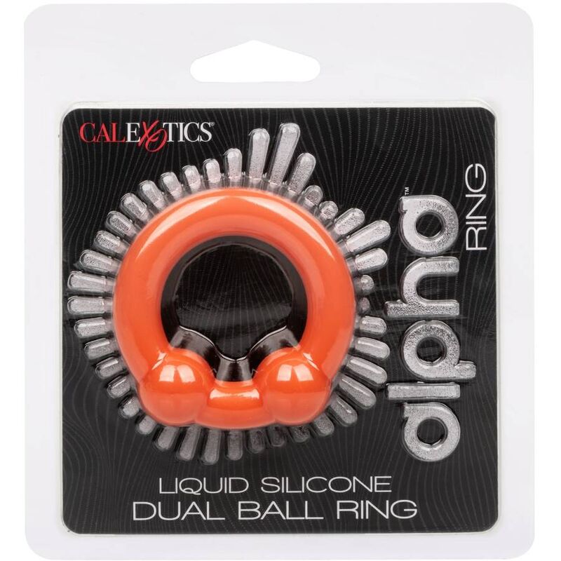 Anello CALEXOTICS Alpha Dual Ball di colore arancione, dettagliato e in primo piano, mostrato con sfondo neutro.
