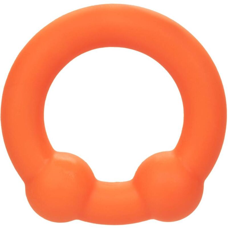 Anello dual ball CALEXOTICS Alpha di colore arancione, mostrato in primo piano con dettagli metallici.