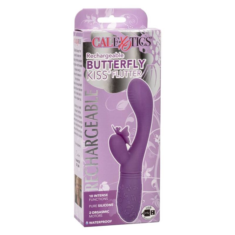 Calexotics Bacio Farfalla Flutter viola, giocattolo erotico con design a farfalla e vibrazione, in colore viola.