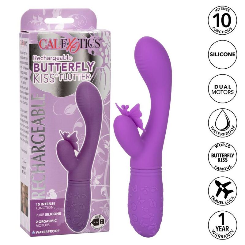 Calexotics Bacio Farfalla Flutter Viola, vibratore a farfalla viola con design elegante e stimolante, perfetto per il piacere personale.