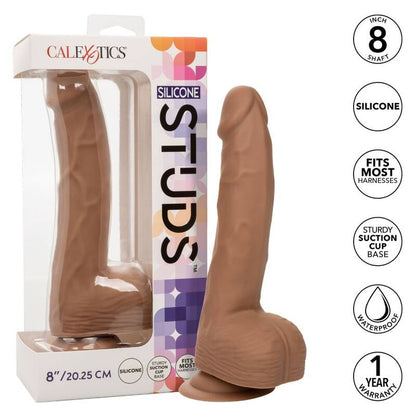 Calexotics borchie in silicone marroni, diametro 20,32 cm, morbide e flessibili, ideali per stimolazione e comfort.